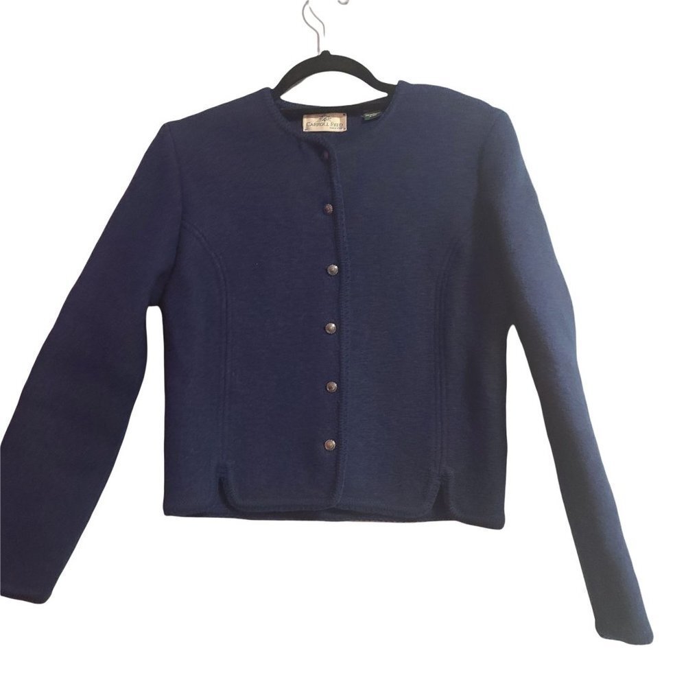Carroll Reed 100% Wool Blue button down Long sleeve sweater jacket size 8